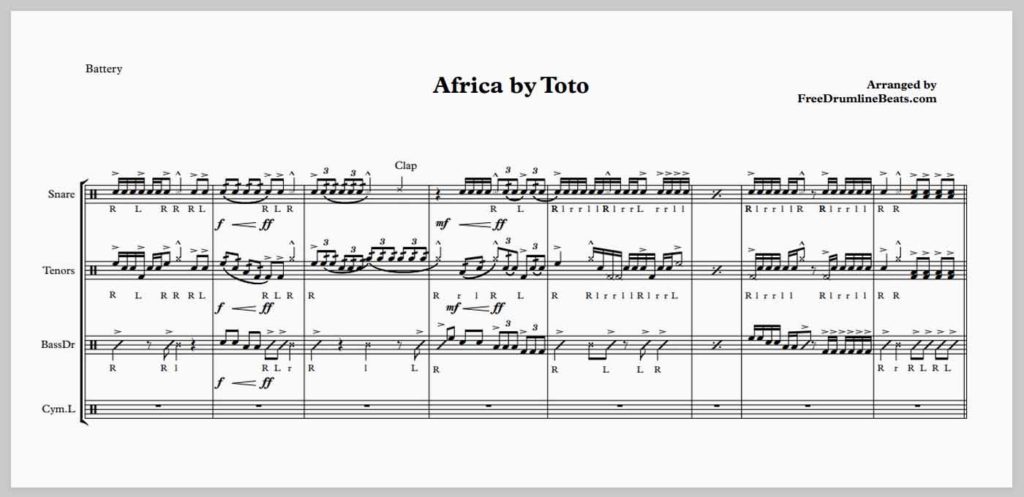 Africa by Toto for Drumline & Marching Percussion.