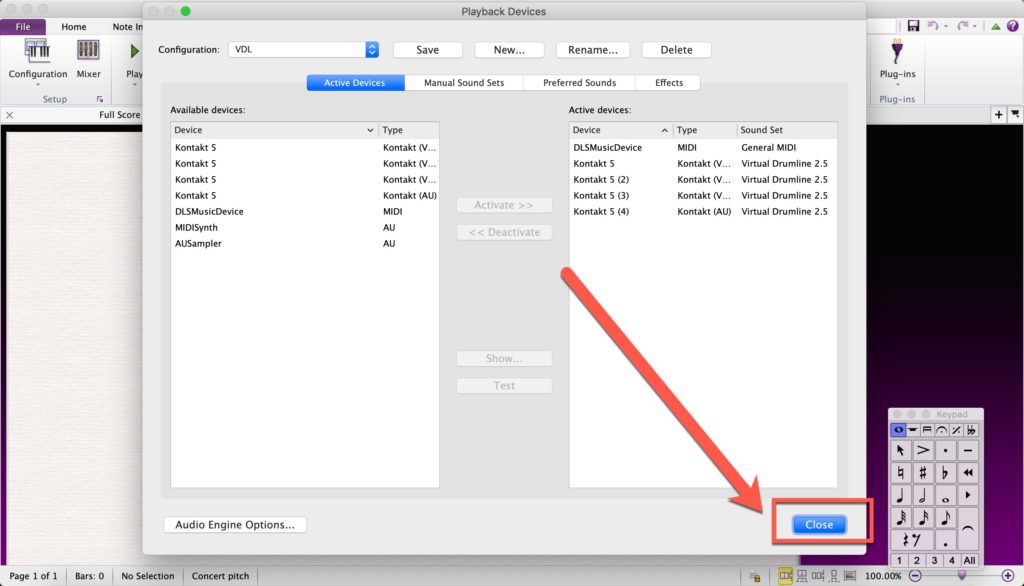 Step 7: Close Sibelius' "Playback Devices" menu.