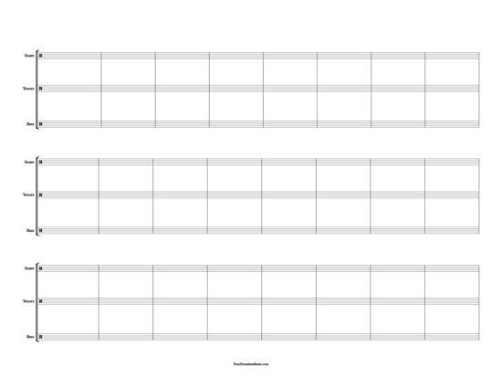 3 System, 8 Bar Drumline Sheet Music: Landscape layout.