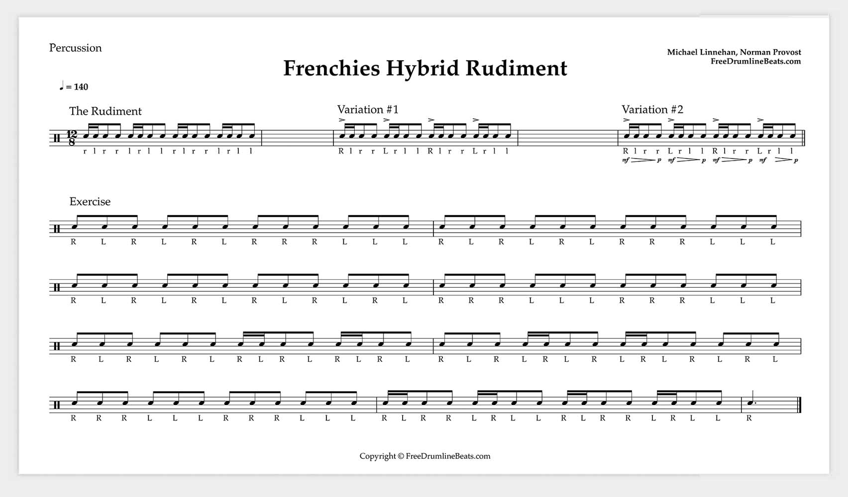 Frenchies Hybrid Rudiment Drumline Exercise.