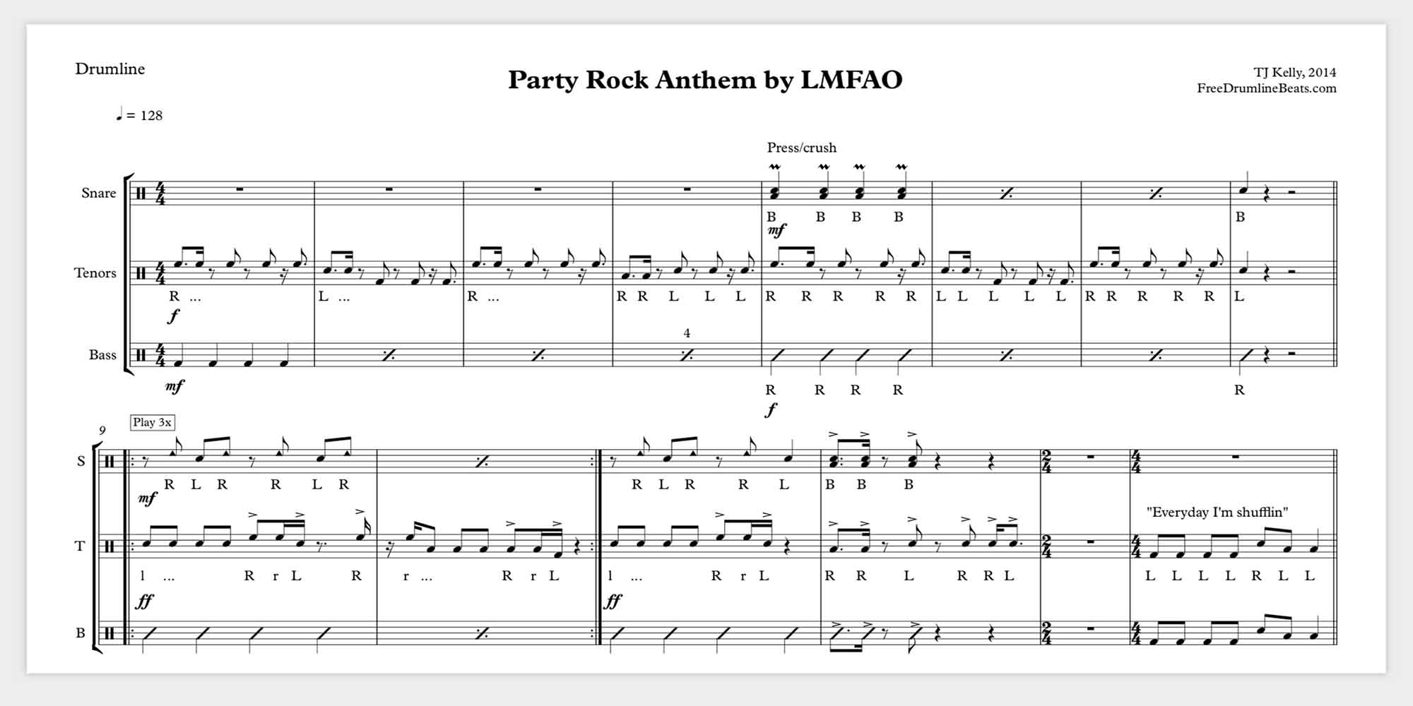 Party Rock Anthem by LMFAO for Drumline FREE Download