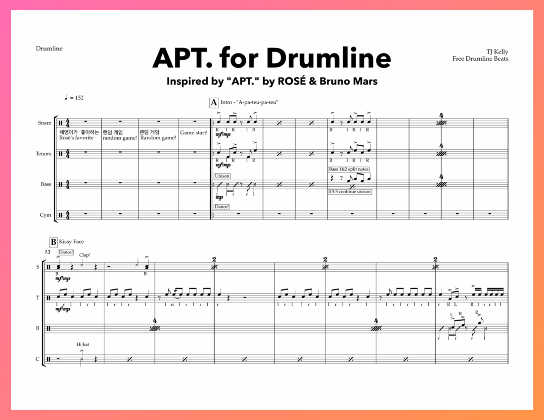 Free Drumline Beats - APT. by ROSÉ & Bruno Mars.