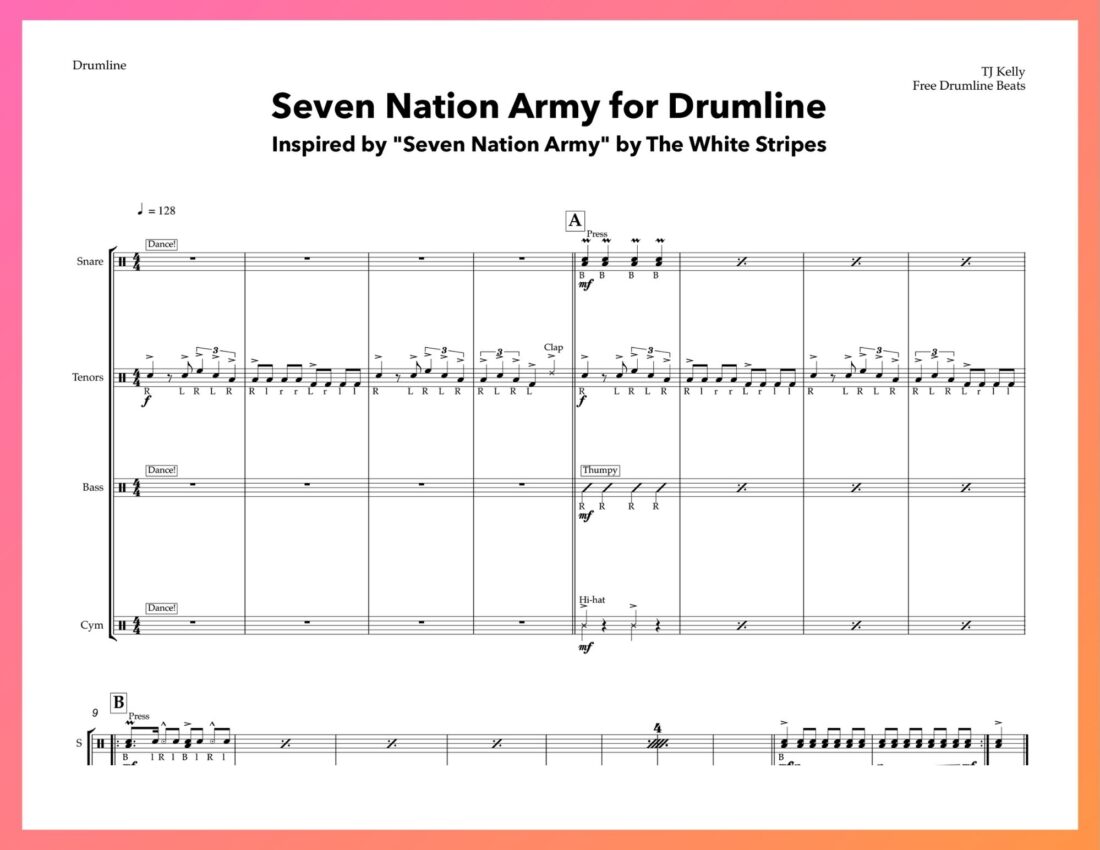 Free Drumline Beats - Seven Nation Army by The White Stripes.
