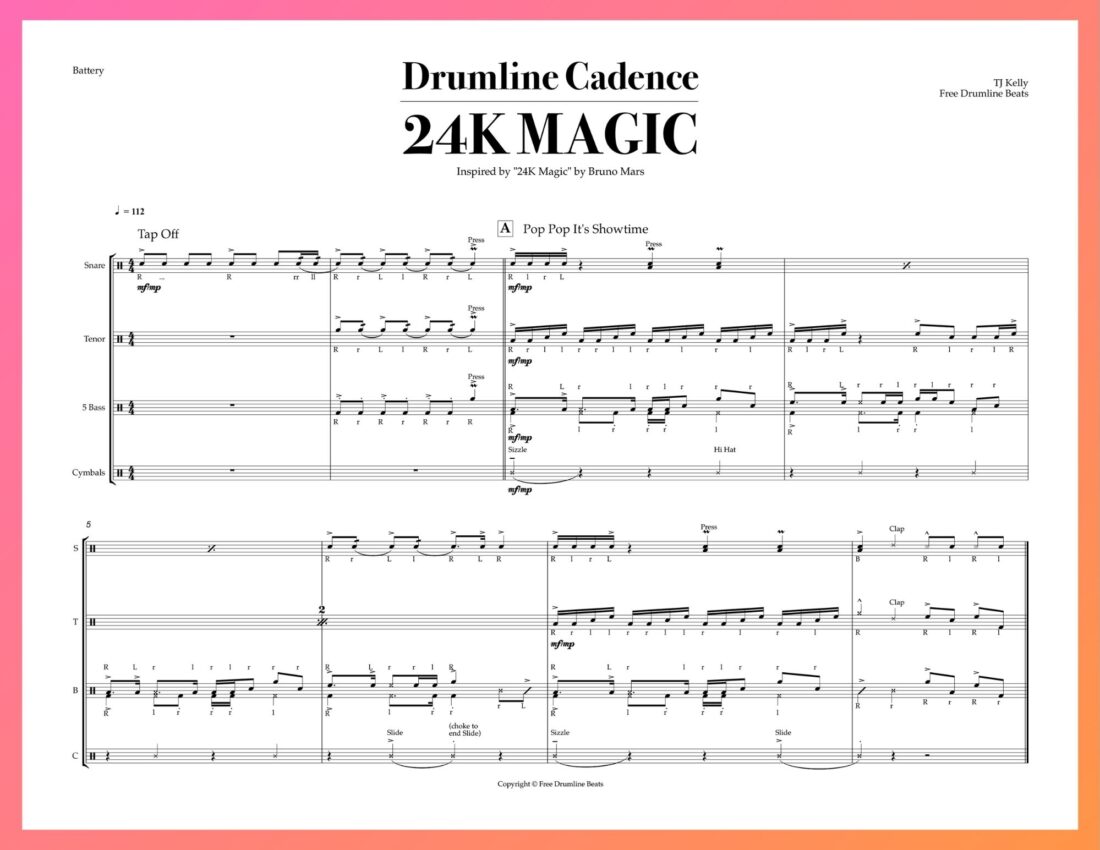Free Drumline Cadence - 24K Magic by Bruno Mars..