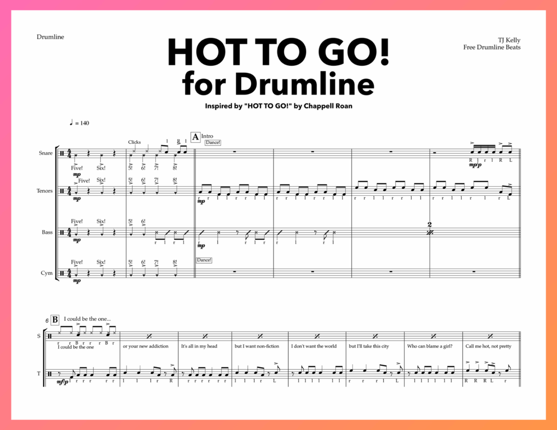 Free Drumline Cadence - HOT TO GO! by Chappell Roan.
