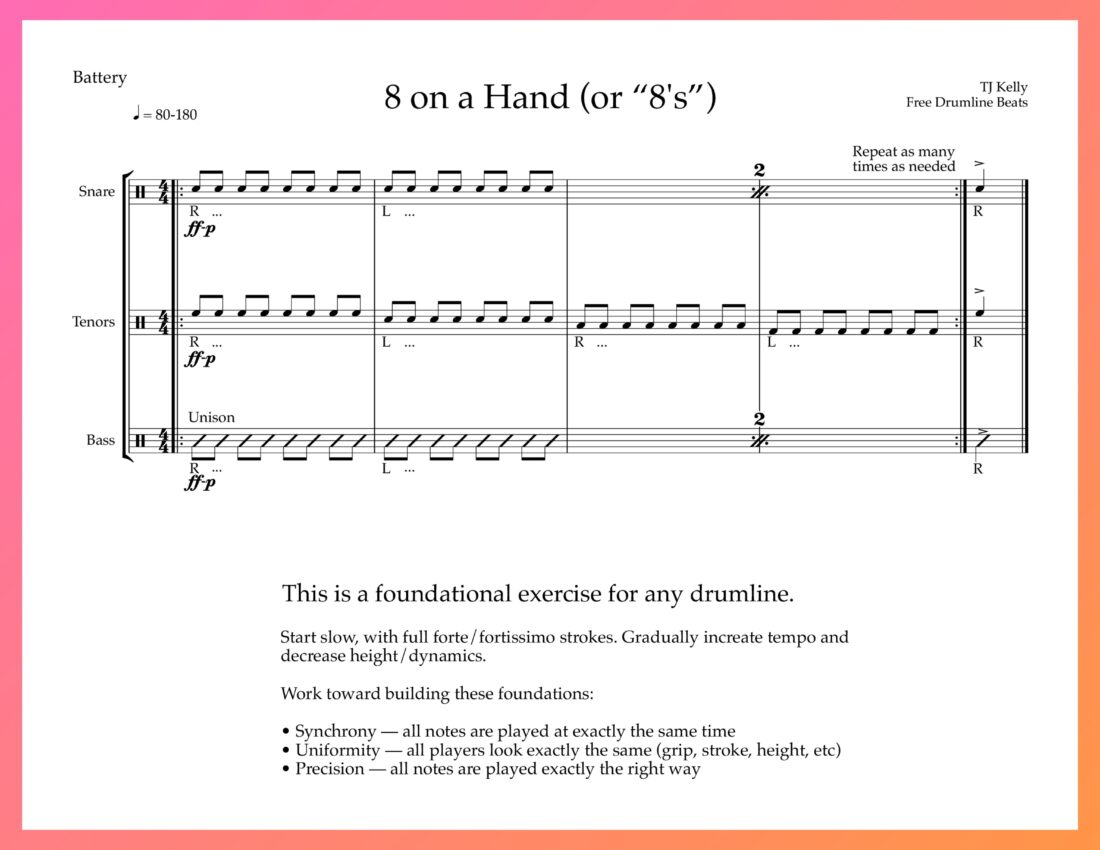 Free Drumline Warmup Exercise: 8 on a Hand.